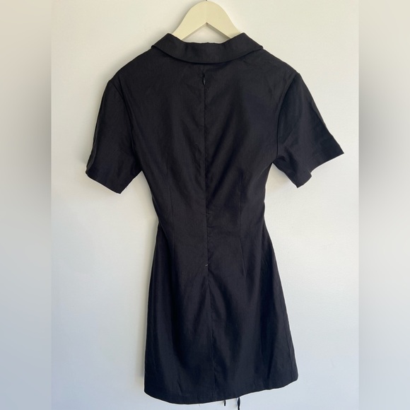 ASTR Black Cutout Mini Dress Size S Tie Front Linen Blend Going Out - Picture 6 of 8